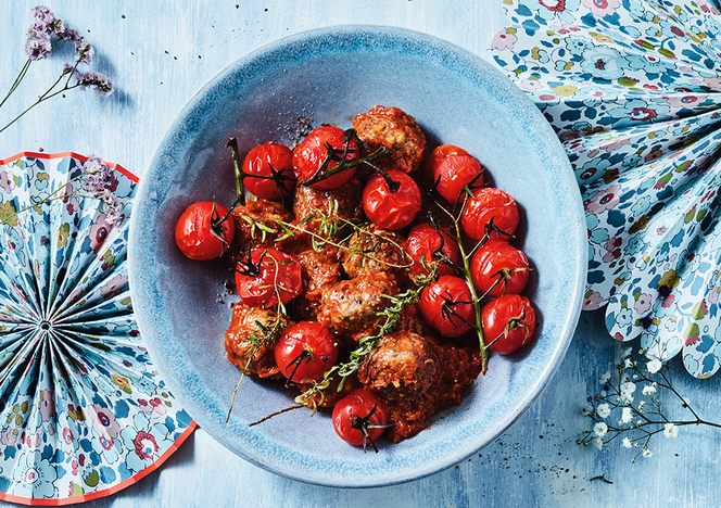 Tupperware Gratin med kødboller og cherrytomater 